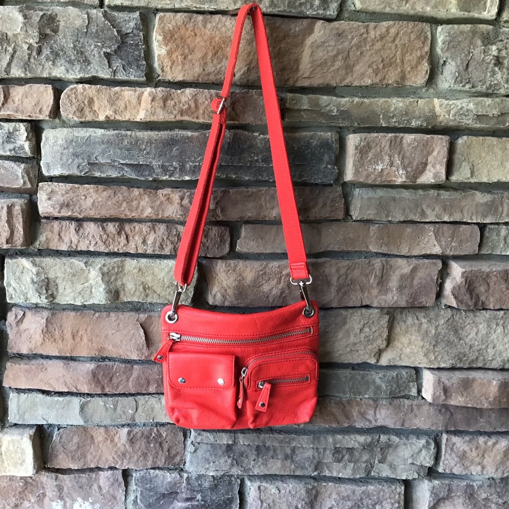 Fossil Red/Coral Leather Crossbody Purse Vintage Sutter Red Leather Cros…